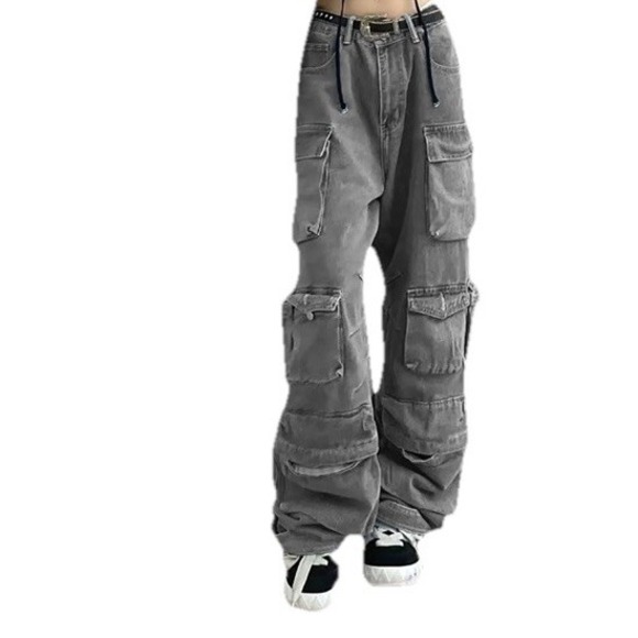 Fashion‎ Nova Cargo Pants Wide Leg Lot Of Pockets Women's Size 5 Light Gray Boho - Picture 2 of 13